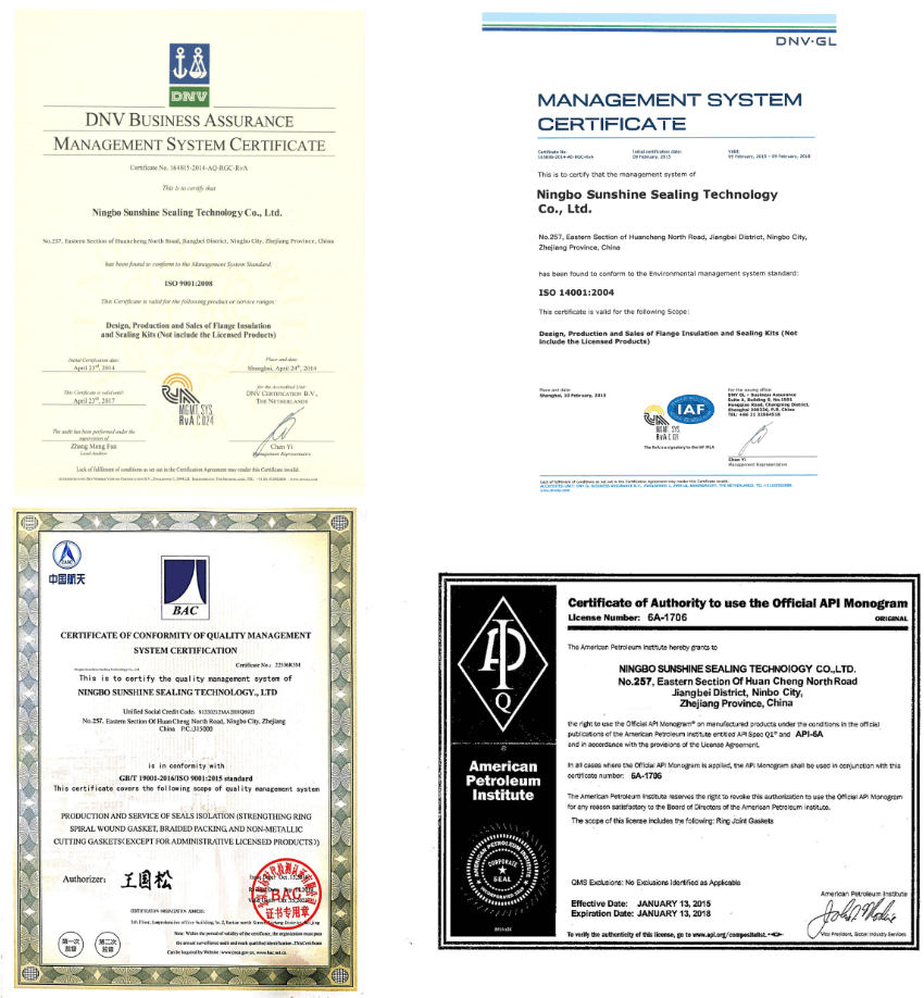 Certificate of Ningbo Sunshine Sealing Technology Co., Ltd